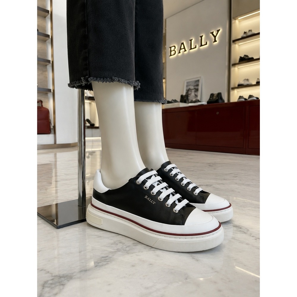 Bally Maily Leather Platform Sneakers Black White Red US 9.5